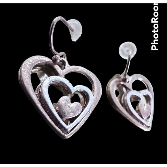 Handmade Heart Earrings  Valentine' s Open Cut Triple Designs Dangle Hoo… - Picture 2 of 12